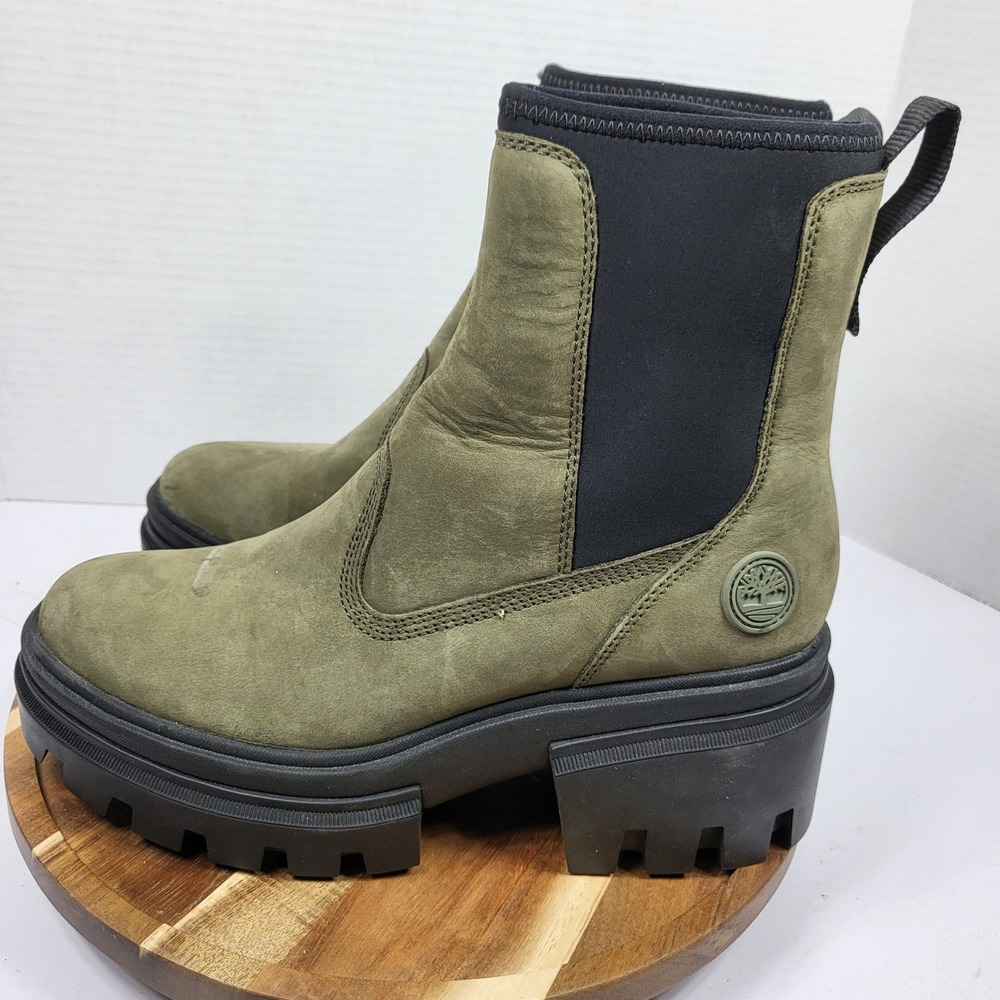 Timberland Women Everleigh Chunky Lug Platform Chelsea Boots Olive Green 7.5